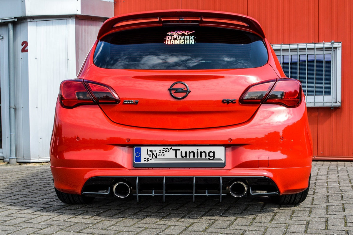 Gefräster Heckansatz mit Finnen V2 für Opel Corsa E OPC von Ingo Noak Tuning, aus hochwertigem Material, detailreiche Verarbeitung.