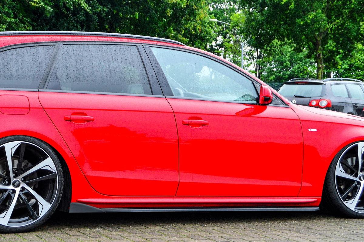 Seitenschweller mit Wing für Skoda Fabia 3 NJ, Ingo Noak Tuning, schwarze Kunststoffoptik, sportliches Design, Fahrzeugzubehör