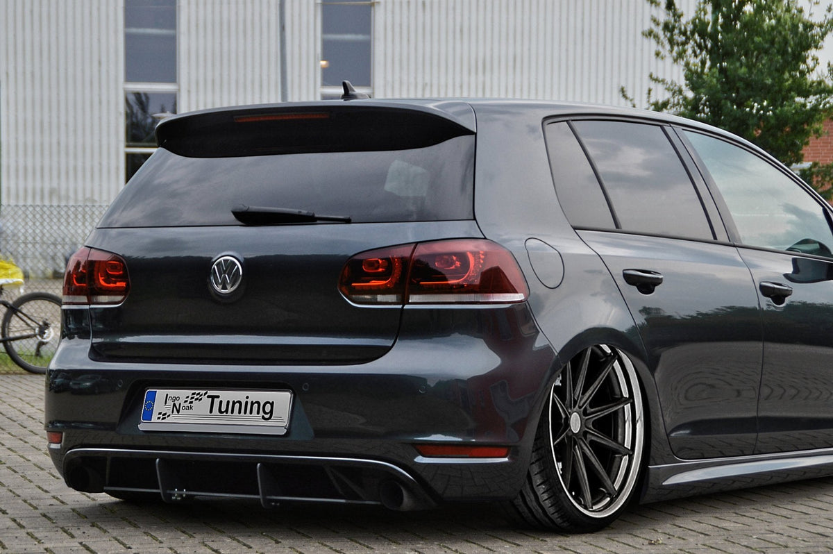 Heckansatz mit Finnen für VW Golf 6 GTI und Edition 35, Ingo Noak Tuning, schwarzes Kunststoffdesign, sportlicher Look