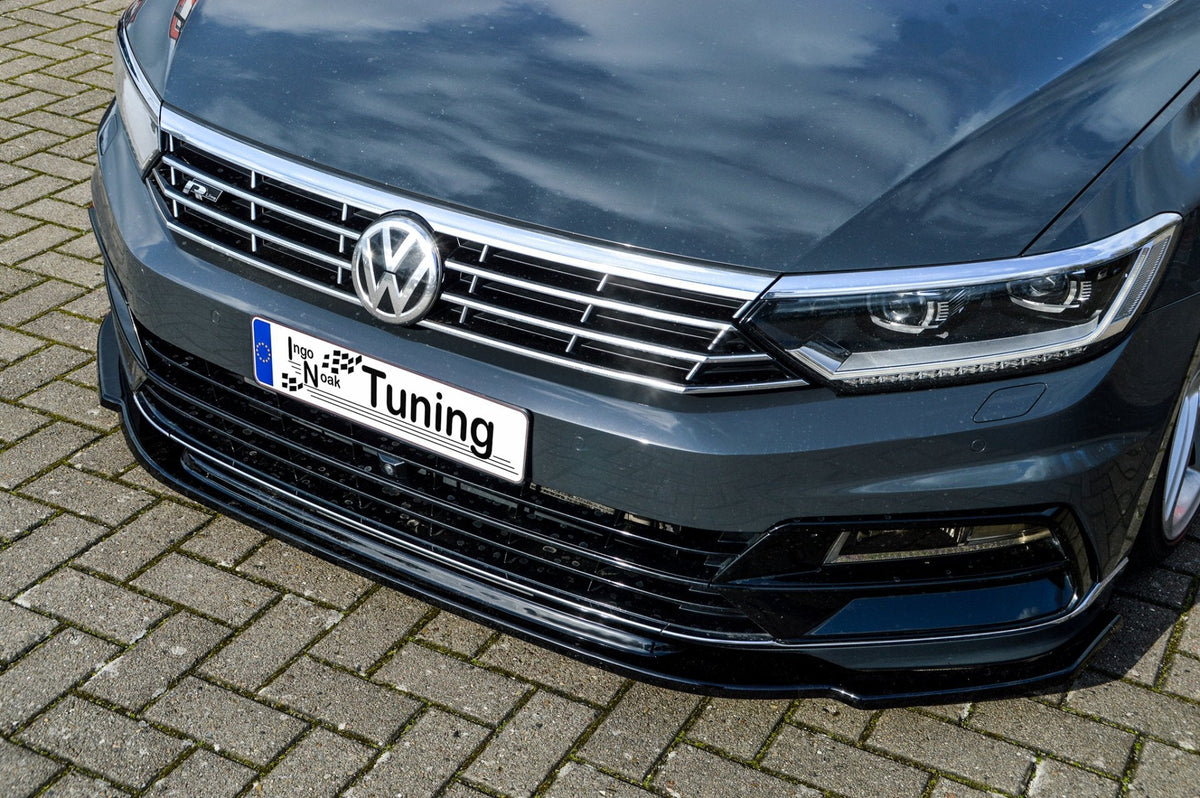 Frontspoilerlippe für VW Passat 3G B8 R-Line von Ingo Noak Tuning, zeigt die aerodynamische Fahrzeugfront in Detail.