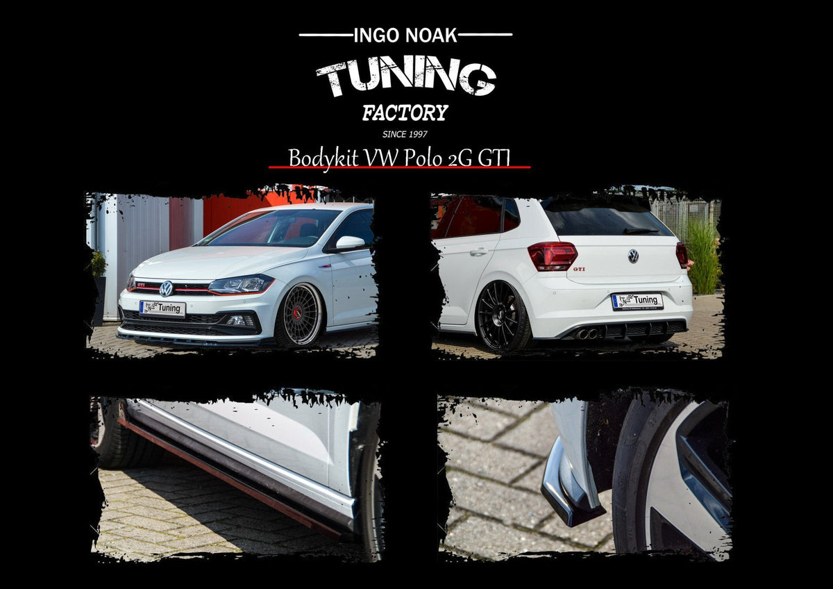 Bodykit für VW Polo 6 GTI 2G (AW) von Ingo Noak Tuning, zeigt Stoßstangen, Seitenschweller und Frontspoiler.
