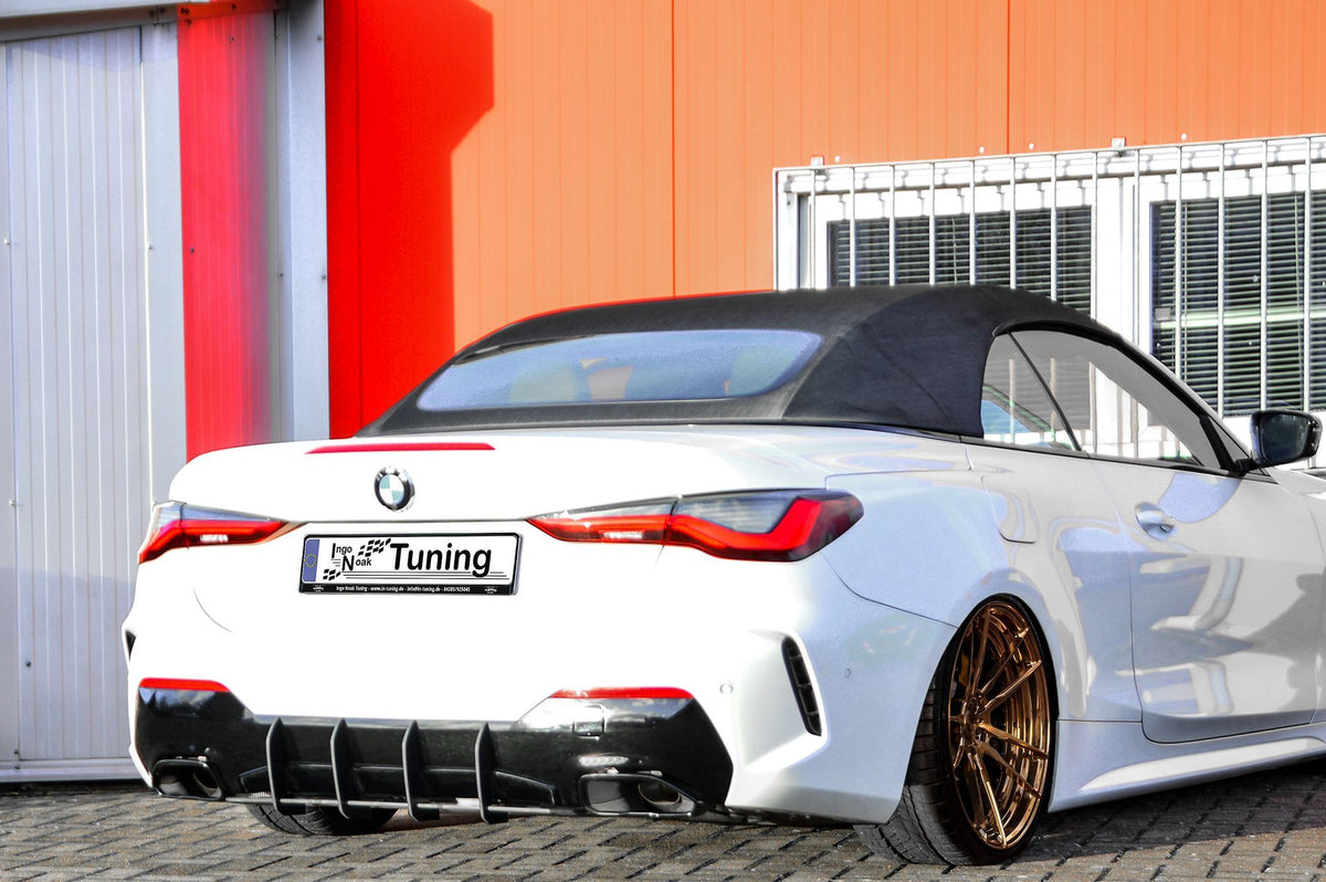 Ingo Noak Tuning Heckeinsatz Diffusor für BMW 4er G22 G23, sichtbarer Heckdiffusor aus Kunststoff in Schwarz