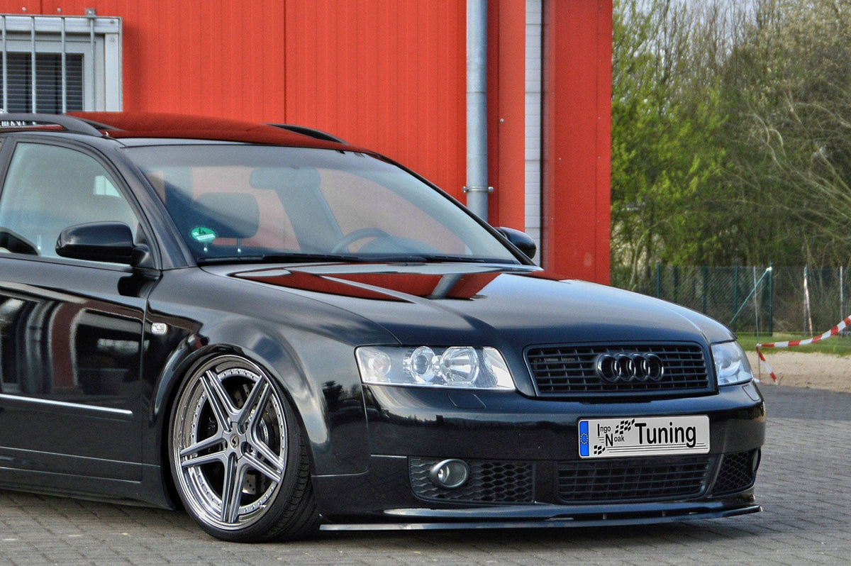Frontspoilerlippe für Audi A4 B6 8E von 2000-2004, Ingo Noak Tuning, zeigt die stabile Kunststofffrontlippe am Fahrzeug.