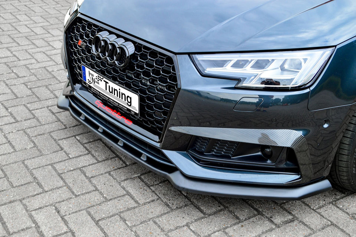 Frontspoilerlippe V2 für Audi A4 S-Line und S4 B9, Ingo Noak Tuning, zeigt den sportlichen Frontschutz in schwarzer Optik