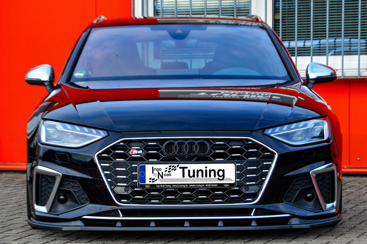 Frontspoilerlippe für Audi A4 S-Line S4 B9 Facelift, Ingo Noak Tuning, zeigt die aerodynamische Fahrzeugfront.