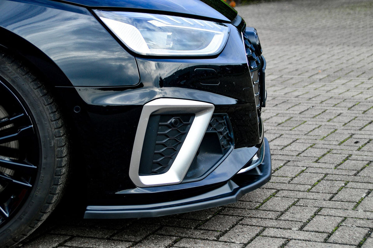 Frontspoilerlippe für Audi A4 S-Line S4 B9 Facelift, Ingo Noak Tuning, zeigt die aerodynamische Fahrzeugfrontschürze
