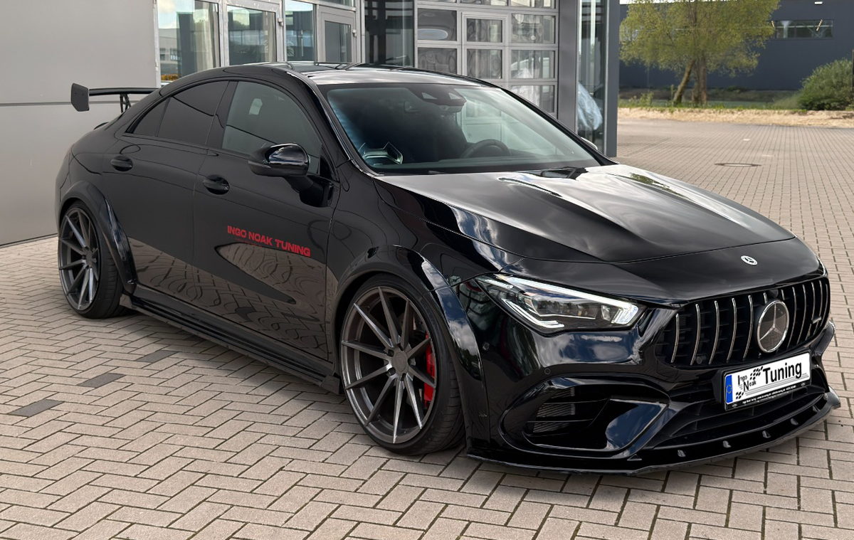 Frontspoilerlippe aus ABS für Mercedes CLA 35/45 AMG Aeropaket, schwarze Tuning-Optik, passend für Ingo Noak Tuning.