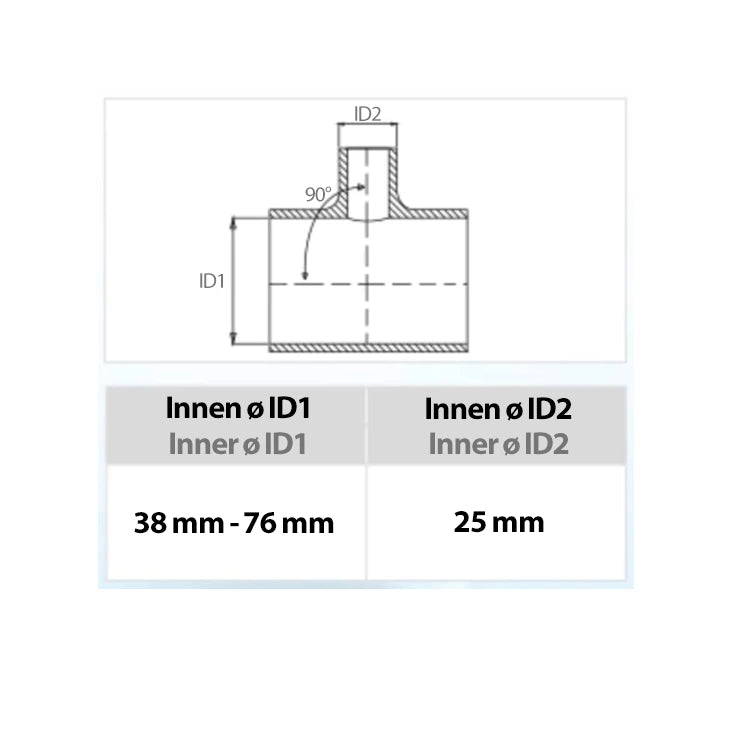 Silikon T-Stück 38mm-76mm mit 25mm "T"Anschluss