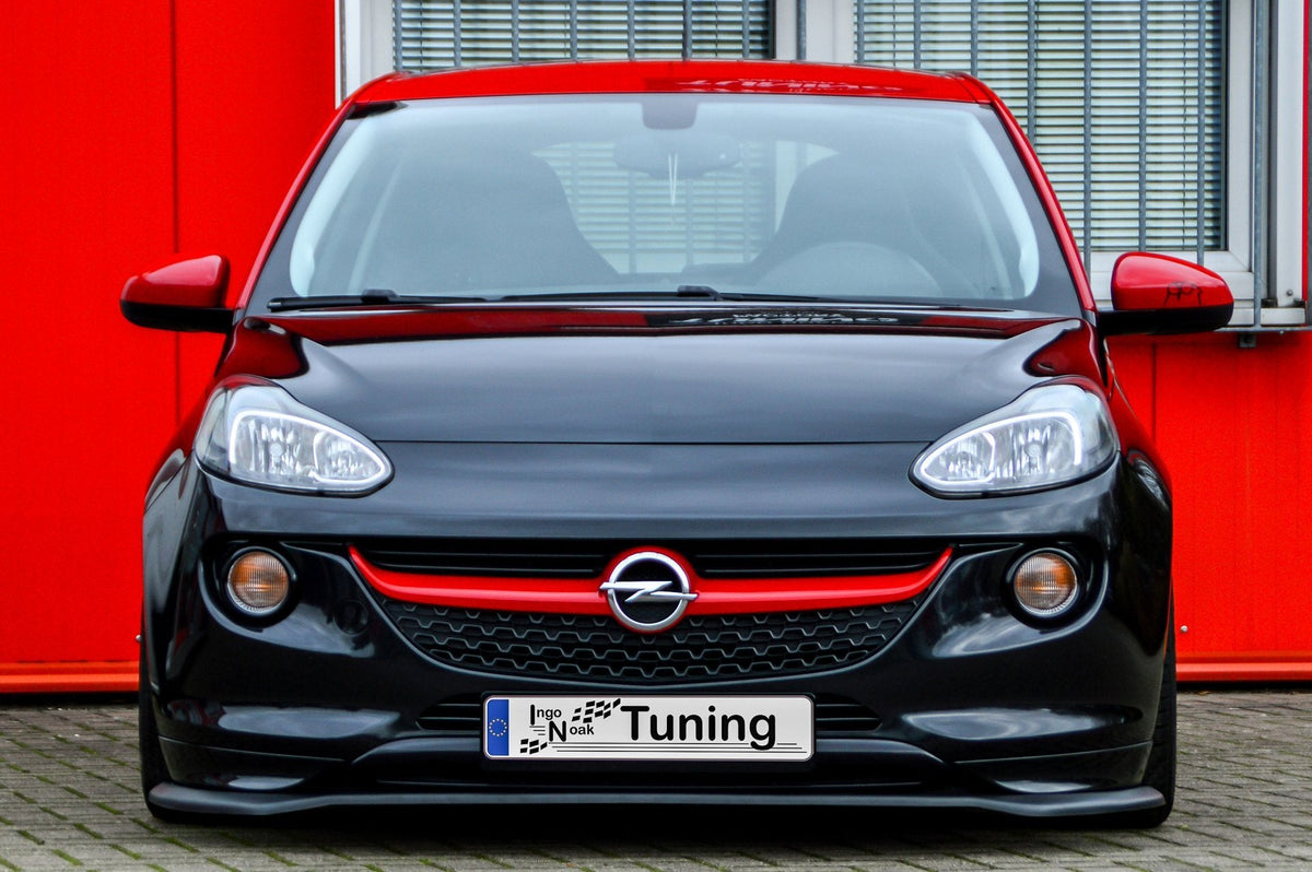Vordere Frontspoilerlippe für Opel Adam S OPC-Line ab 2015, Ingo Noak Tuning, zeigt die schwarze Lippe an Fahrzeugfront