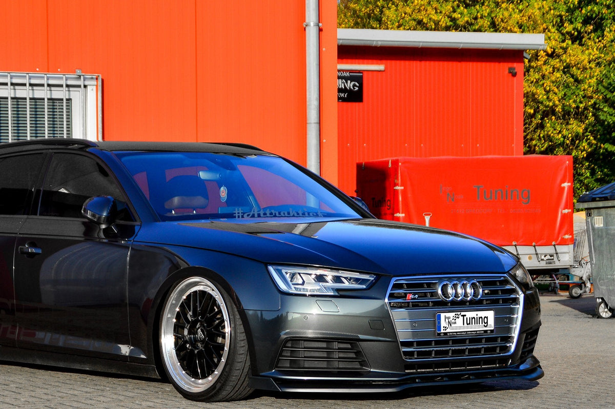 Frontspoilerlippe mit Wings für Audi A4 B9 ab 2015-2019, Ingo Noak Tuning, schwarze Kunststoffauto-Frontstoßstange