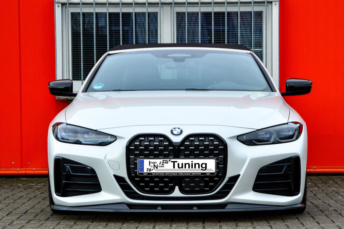 Schwarzes Cuplippe Spoilerschwert aus ABS für BMW 4er G22 G23, Ingo Noak Tuning, sichtbar auf dem Fahrzeug.