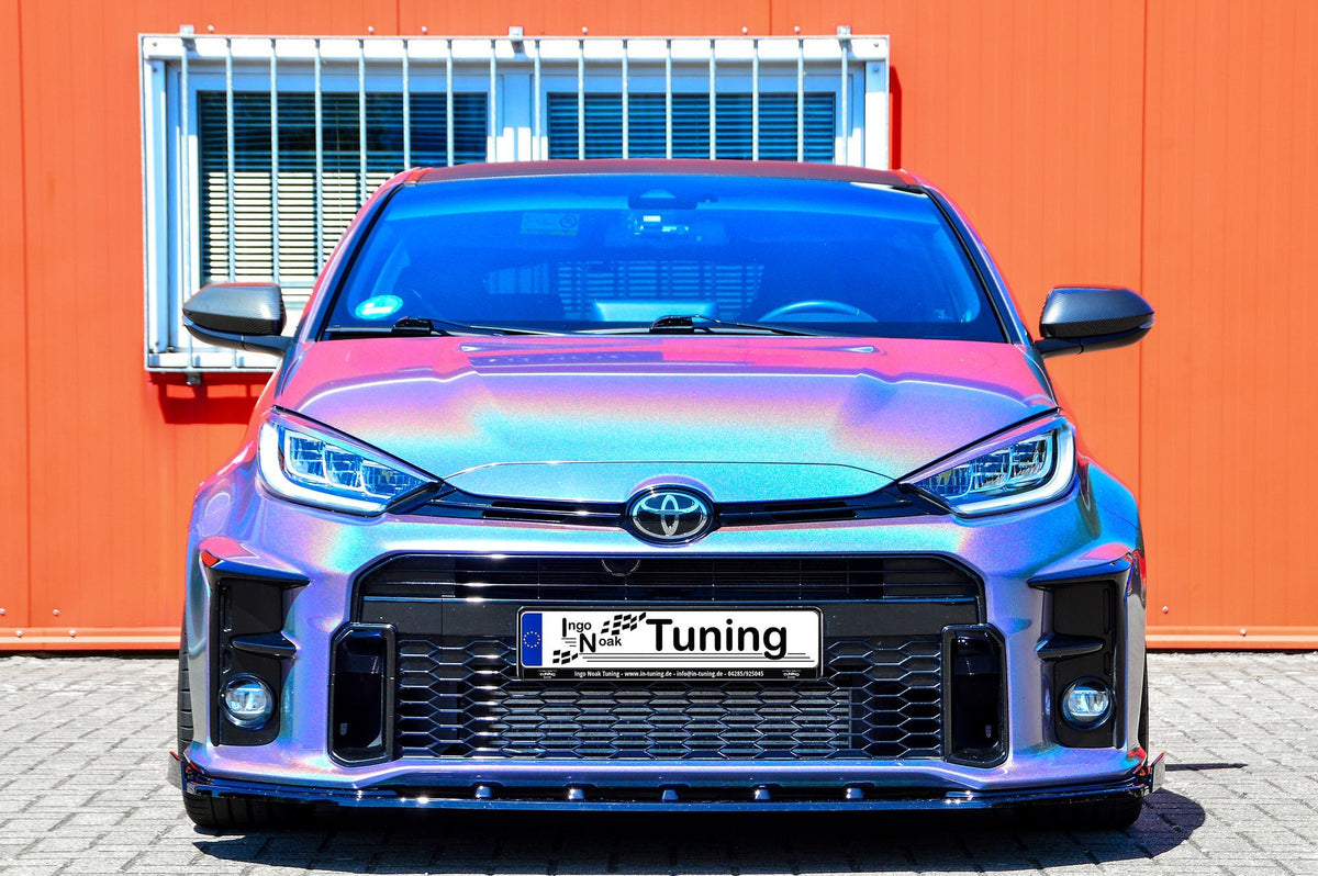 Frontspoilerlippe mit Wings für Toyota Yaris GR ab 2020, Ingo Noak Tuning, sportliches Auto-Design, schwarze Kunststoffoptik