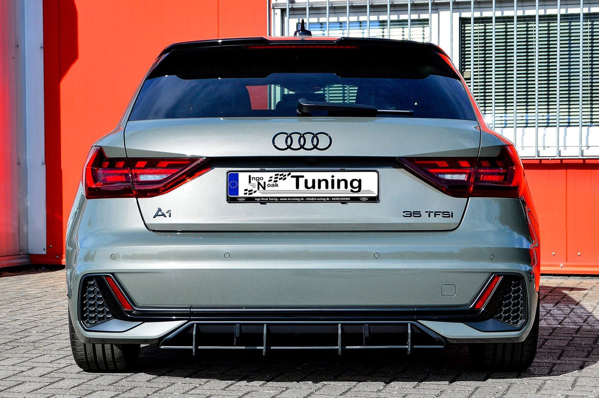 Gefräster Heckansatz ohne Endrohr für Audi A1 GB Sportback S-Line von Ingo Noak Tuning, aus hochwertigem Material.