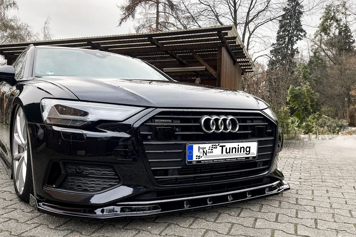 Frontspoilerlippe mit Wings für Audi A6 4K C8 ab 2018-2023, Ingo Noak Tuning, zeigt die aerodynamische Fahrzeugfront.