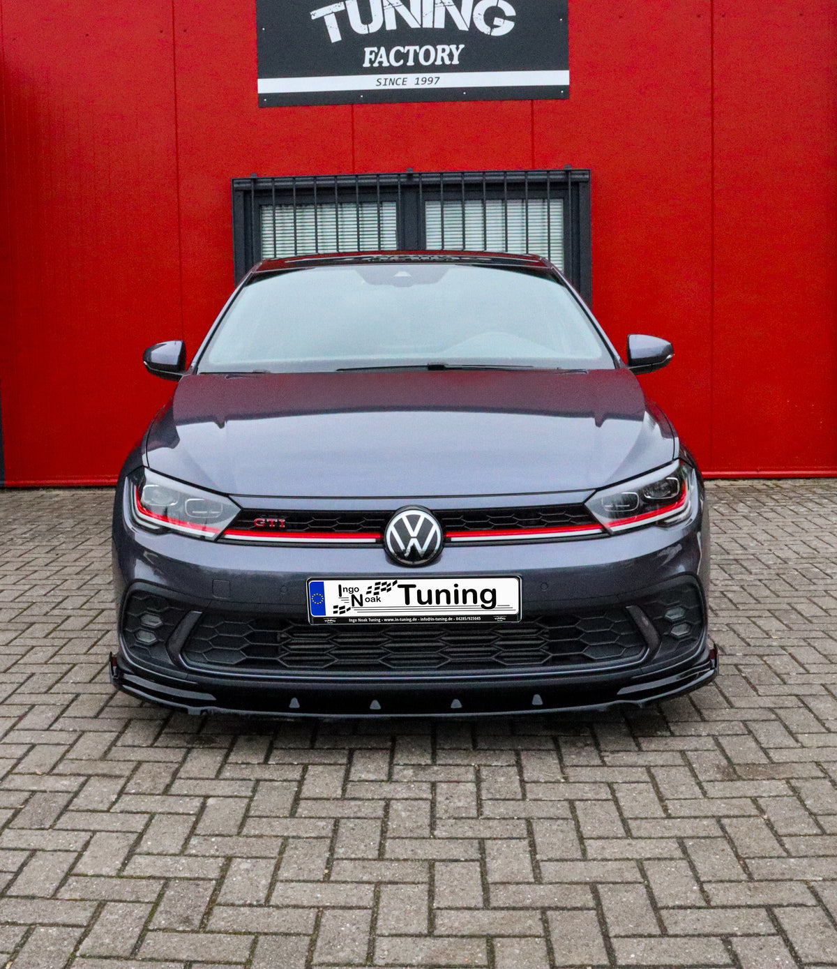 Ingo Noak Tuning Spoilerschwert Cuplippe mit Wings für VW Polo 6 GTI 2G Facelift, weißes Kunststoffdesign
