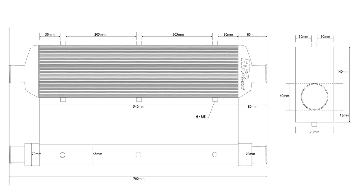 HF-Series universal Ladeluftkühler HFT 540x140x65mm