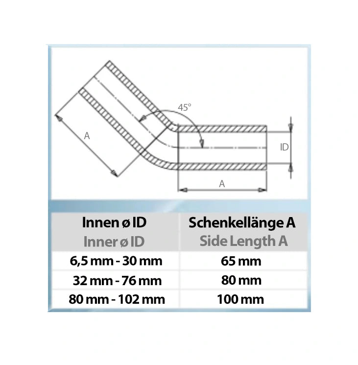 Silikonbogen 45°C (54mm - 102mm Innendurchmesser)